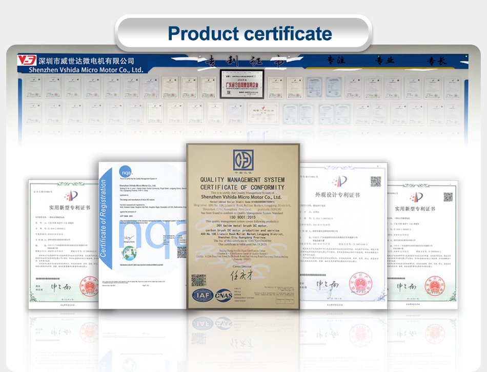 High torque short shaft motor certificate